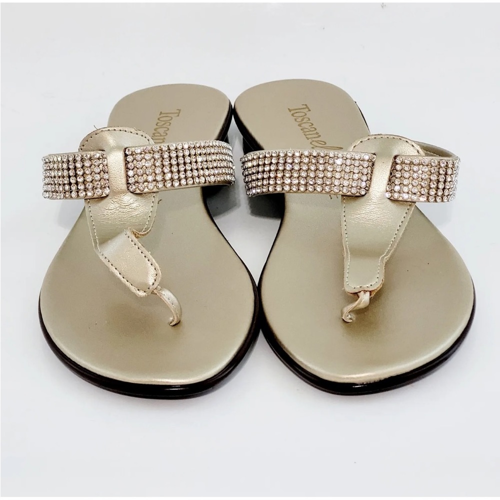 Toscanella Primo Italy Gold Rhinestones Thongs T-Strap Sandals Women’s Sz 9.5